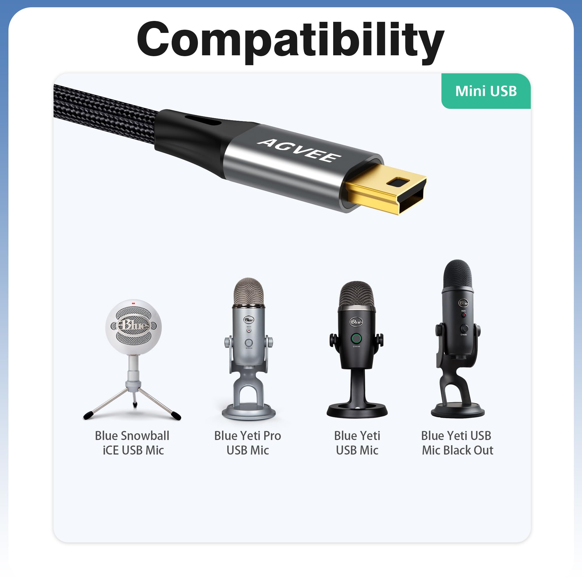 Amazon.com: AGVEE 2 Pack 3.3ft USB Cable for Blue Yeti Microphones
